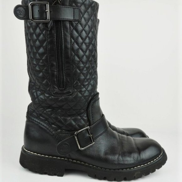 Chanel Quilted Leather Motorcycle Boots - Picture 4 of 8